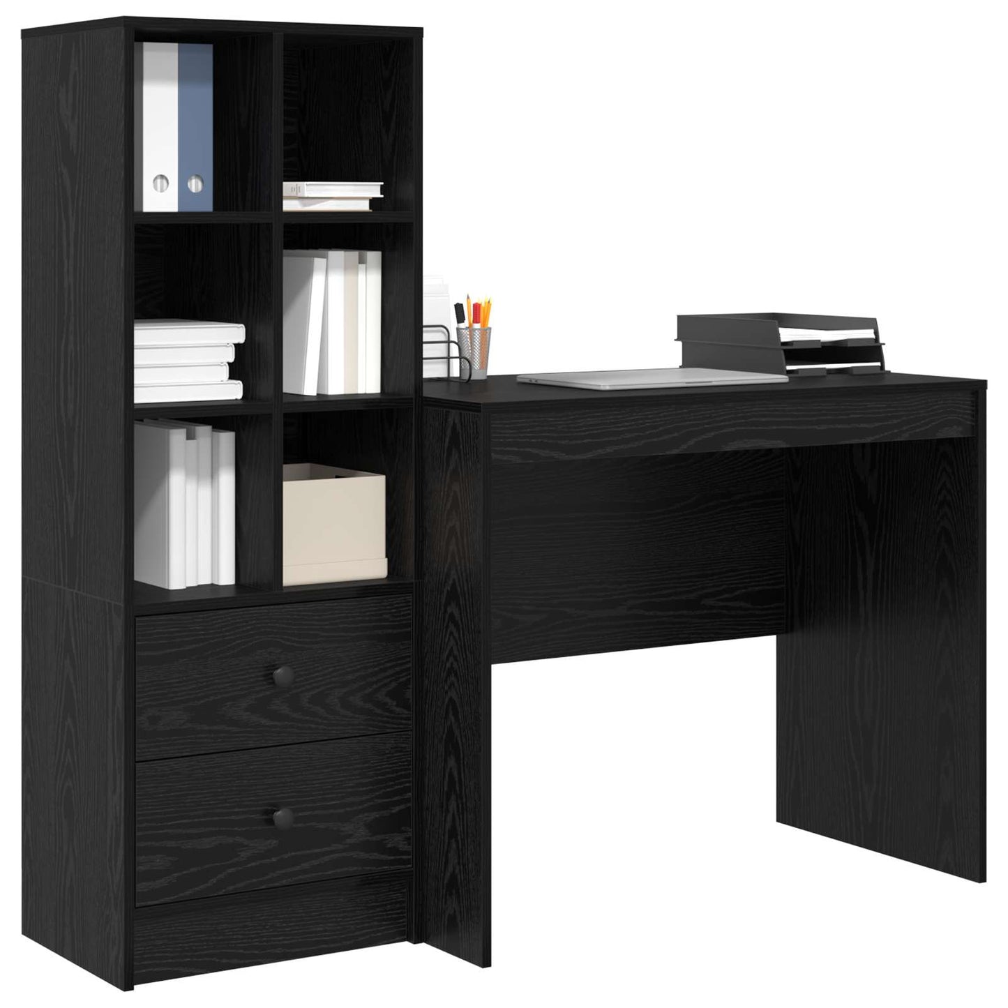 Desk with Drawer with Shelf with Storage 2 pcs Black Oak
