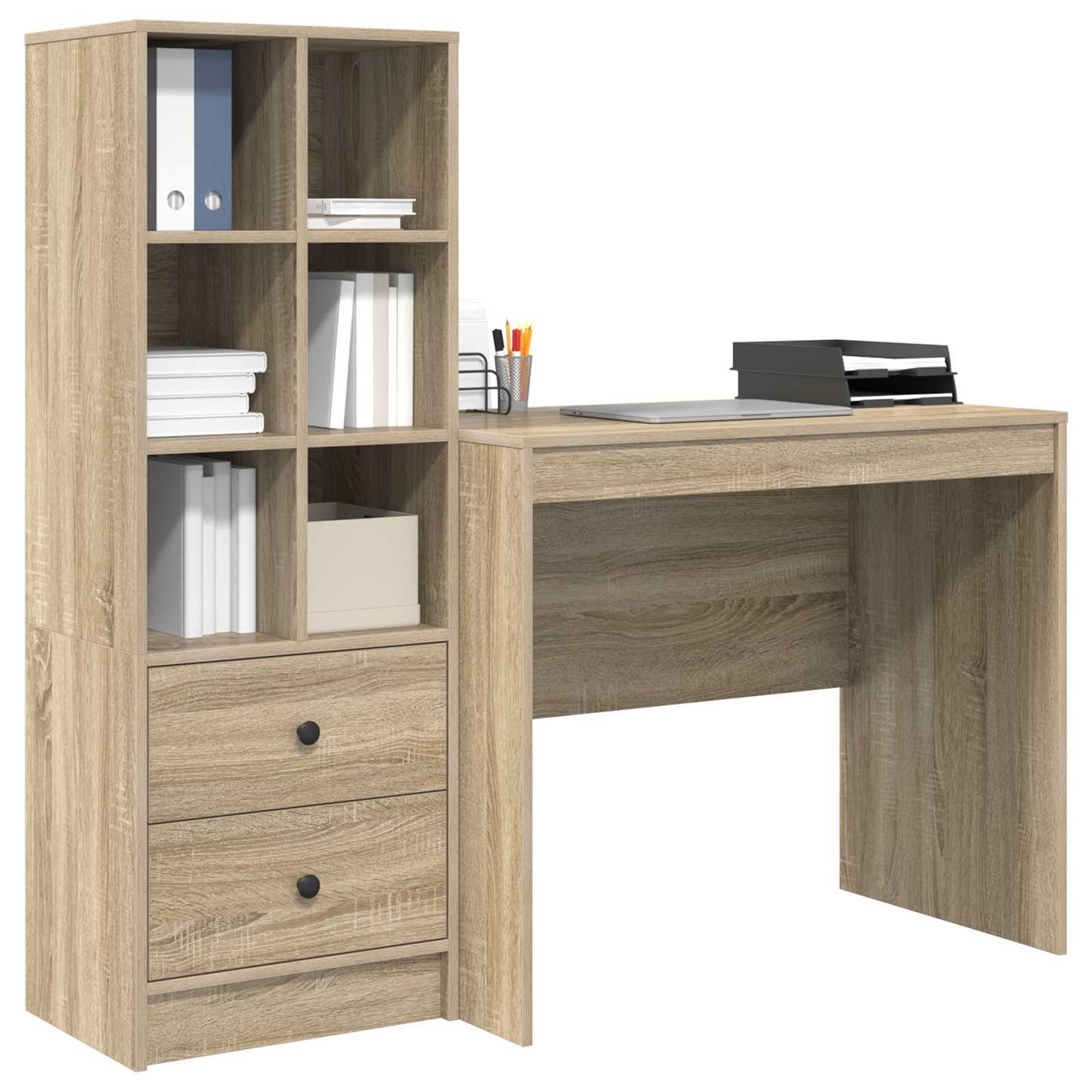 Desk with Drawer with Shelf with Storage 2 pcs Sonoma Oak