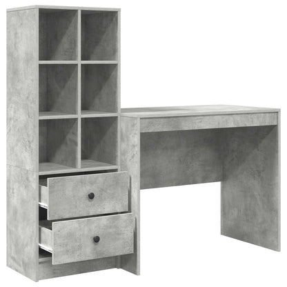 Desk with Drawer with Shelf with Storage 2 pcs Concrete Grey