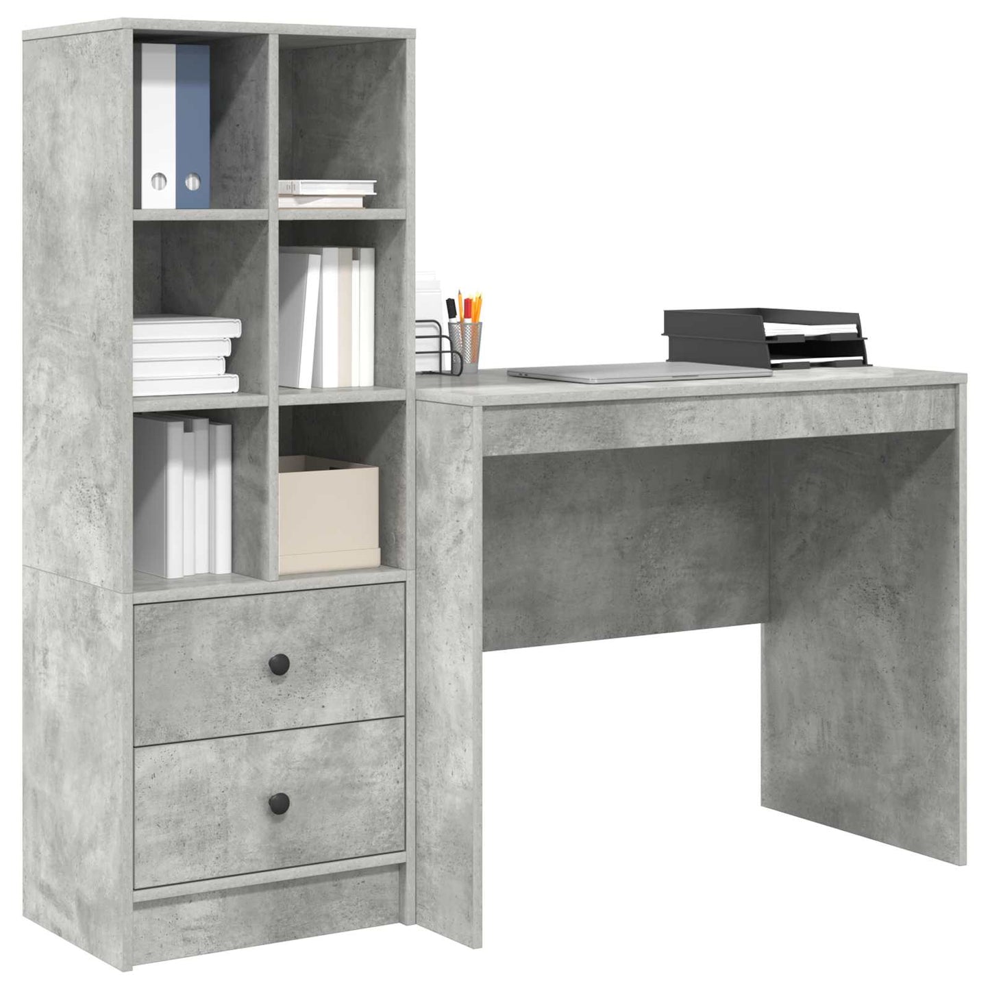 Desk with Drawer with Shelf with Storage 2 pcs Concrete Grey