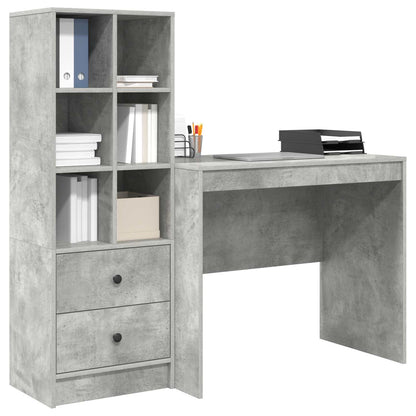 Desk with Drawer with Shelf with Storage 2 pcs Concrete Grey
