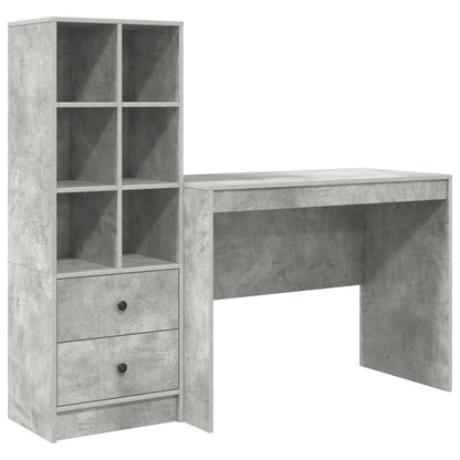 Desk with Drawer 2 pcs Concrete Grey