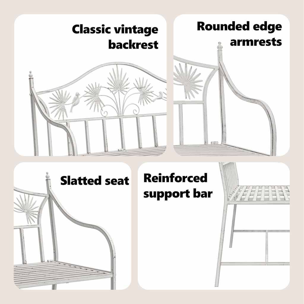 Garden Bench Antique White 104 x 52.5 x 89 cm Steel