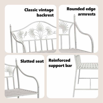 Garden Bench Antique White 104 x 52.5 x 89 cm Steel