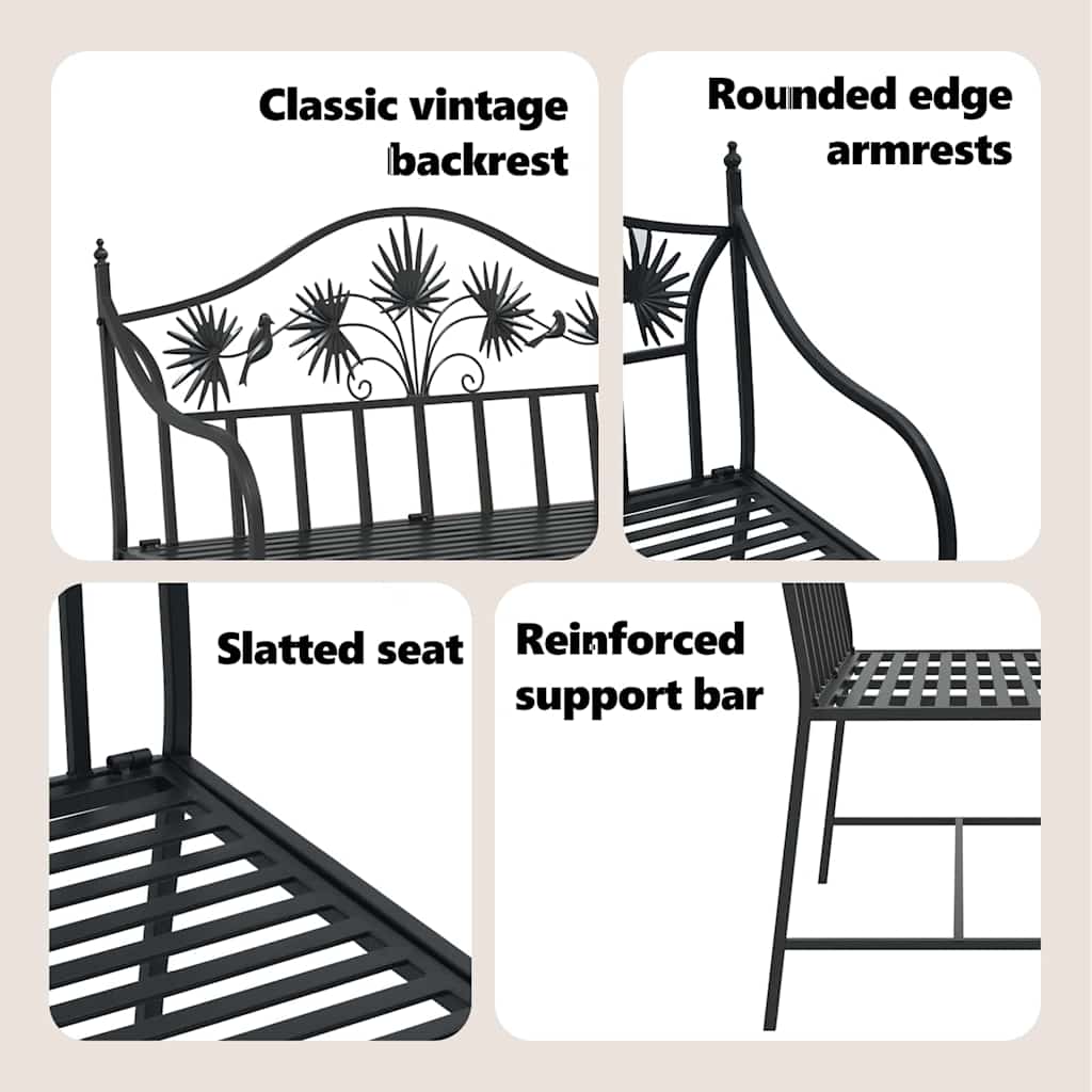 Garden Bench Black 104 x 52.5 x 89 cm Steel