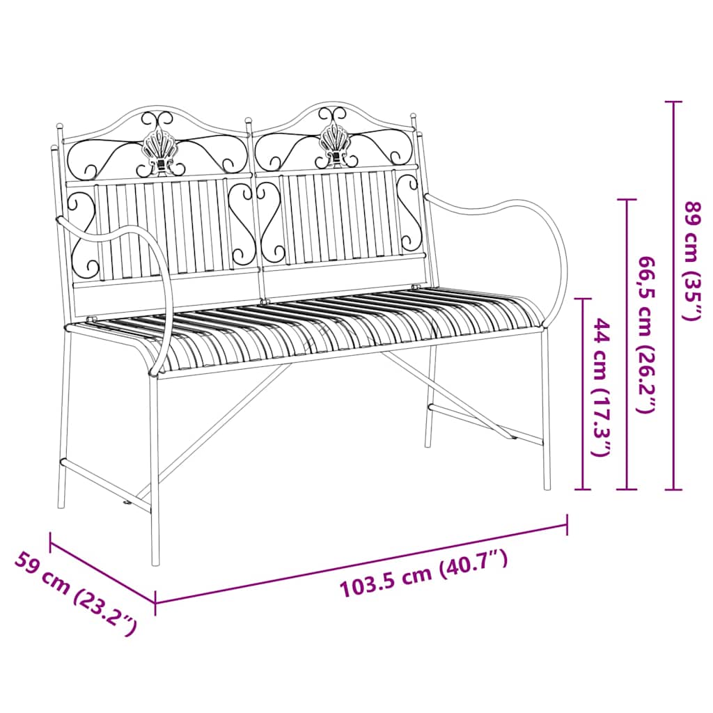 Garden Bench Black 103.5 x 59 x 89 cm Steel
