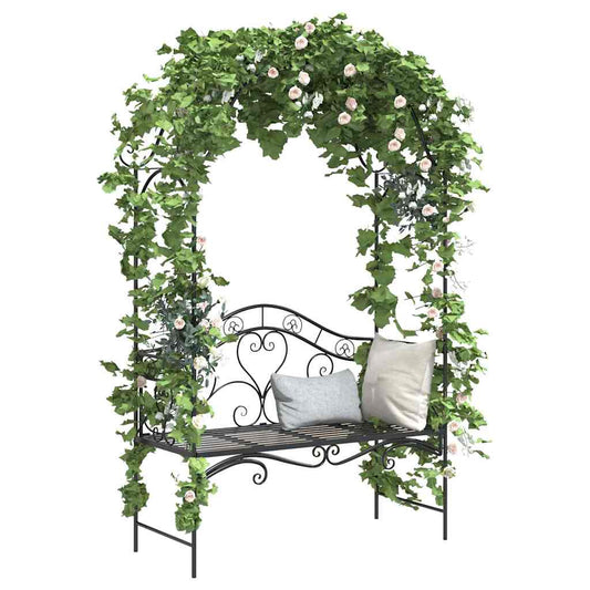Garden Bench Black 121 x 48 x 200 cm Steel