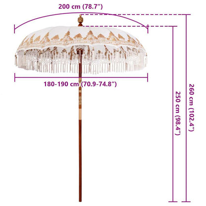 Balinese Parasol Cream 190 x 190 x 260 cm Cotton and solid wood