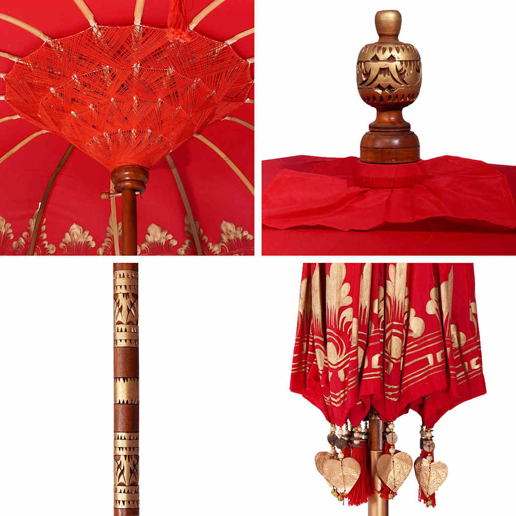 Balinese Parasol Red (180-190) x 260 cm Cotton and Wood