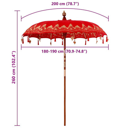 Balinese Parasol Red (180-190) x 260 cm Cotton and Wood