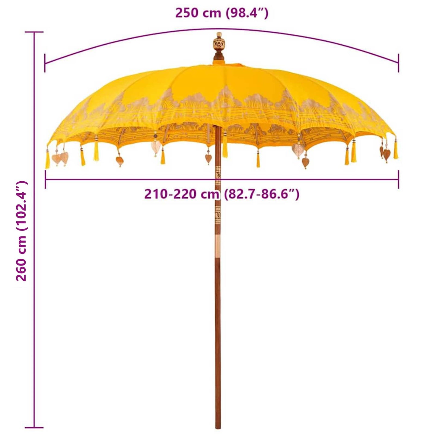 Balinese Parasol Yellow 215 x 215 x 260 cm Cotton and Wood