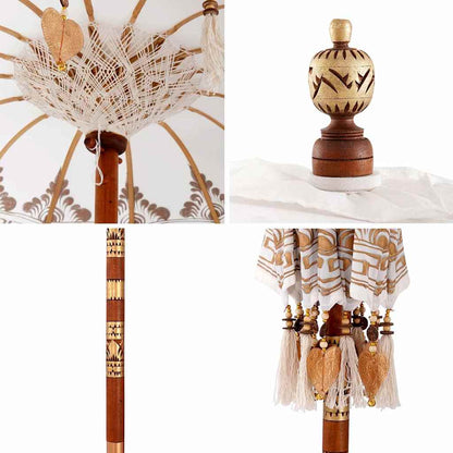 Balinese Parasol Cream 125 x 125 x 260 cm Cotton and Wood