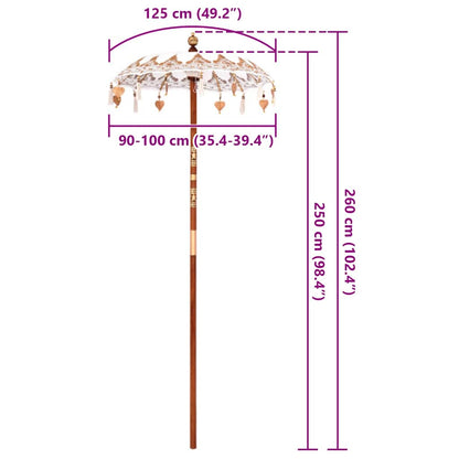 Balinese Parasol Cream 125 x 125 x 260 cm Cotton and Wood