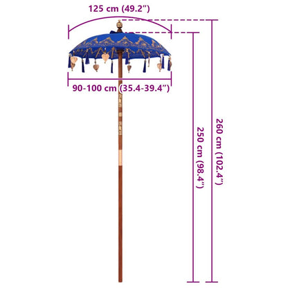 Balinese Parasol Blue 125 x 125 x 260 cm Cotton and Wood