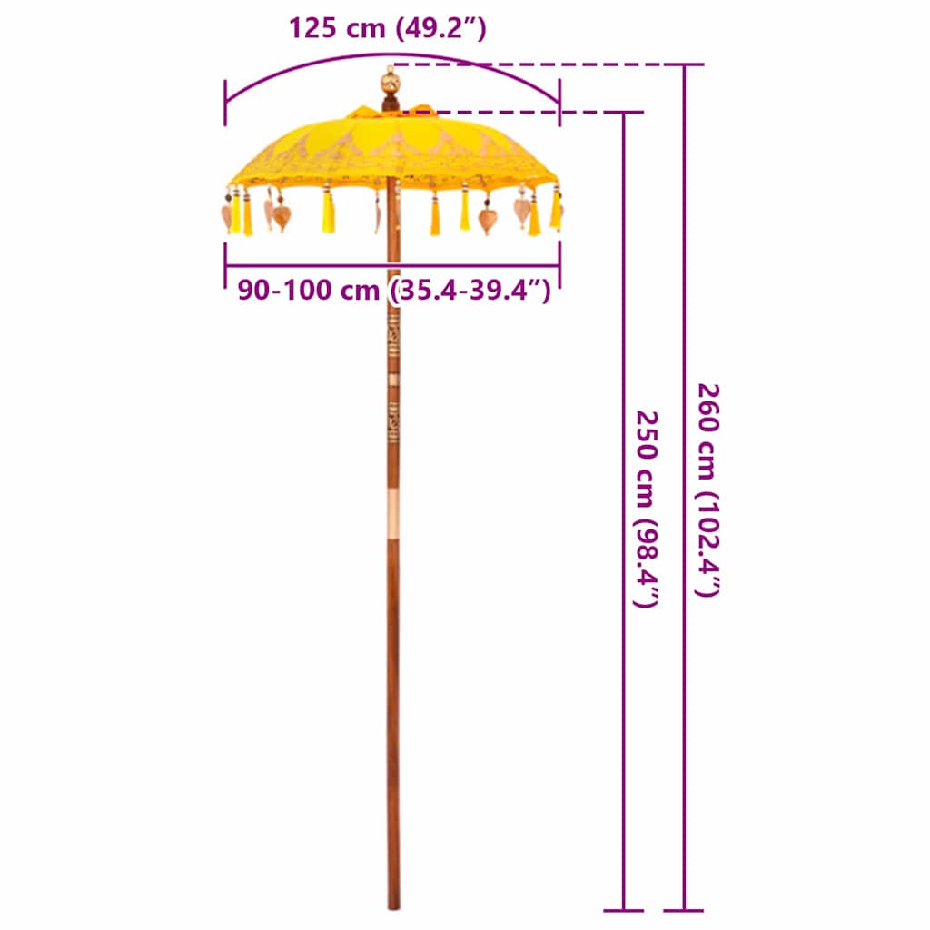 Balinese Parasol Yellow 125 x 125 x 260 cm Cotton and Wood