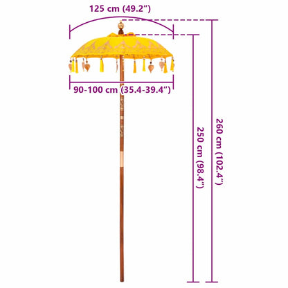 Balinese Parasol Yellow 125 x 125 x 260 cm Cotton and Wood