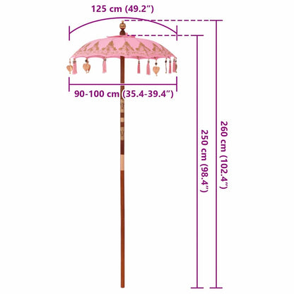 Balinese Parasol Pink 125 x 125 x 260 cm Cotton and Wood
