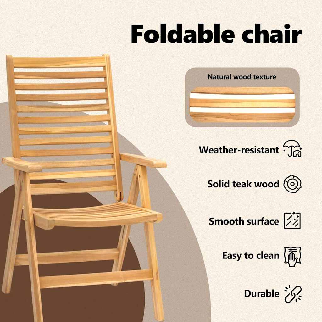 Chair Folding 2 pcs Brown 64.5 x 52 x 108 cm Solid Teak Wood