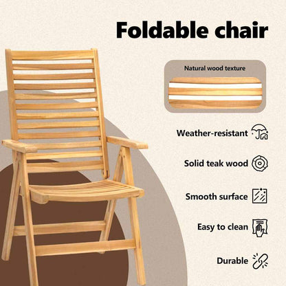Chair Folding 2 pcs Brown 64.5 x 52 x 108 cm Solid Teak Wood