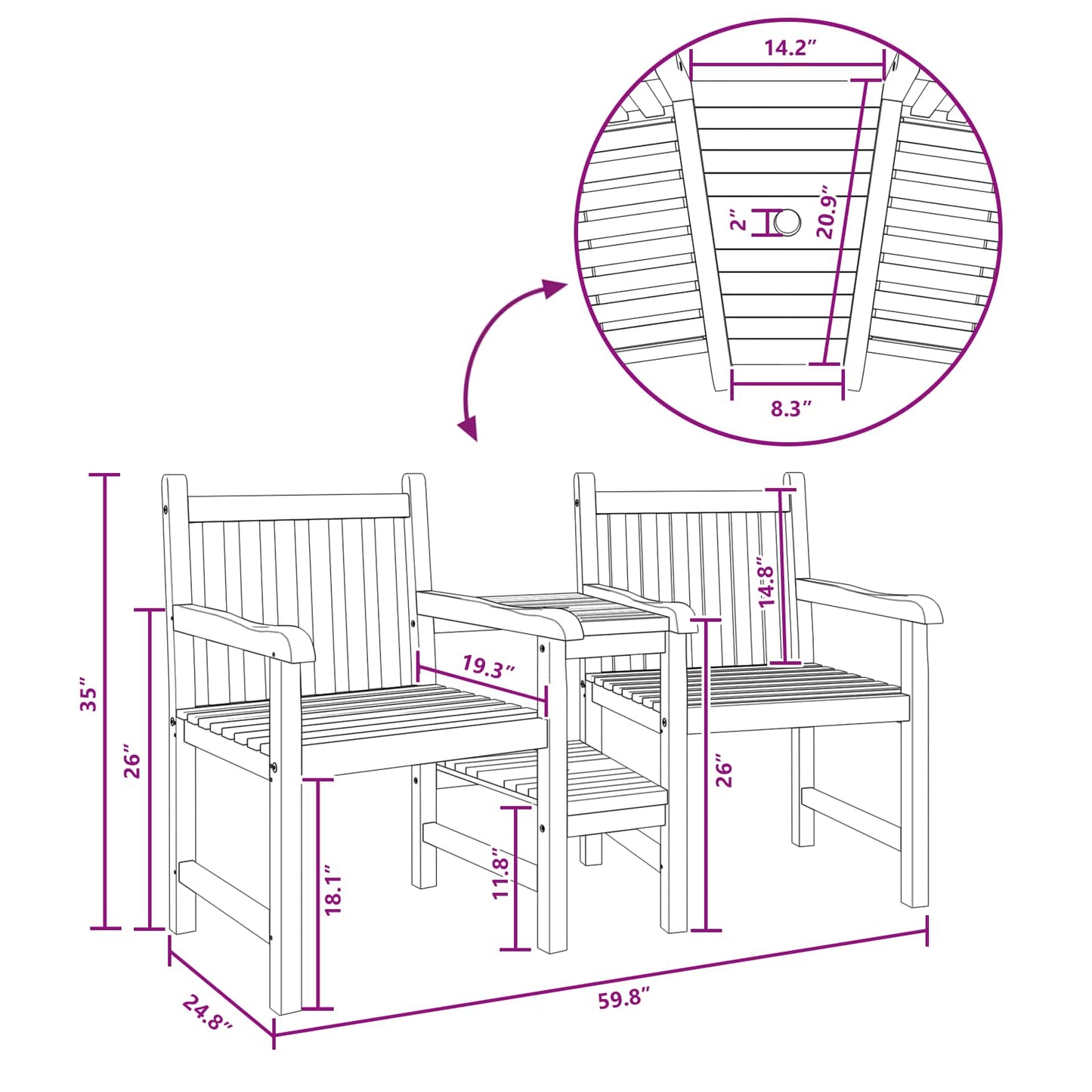 Garden Outdoor Chairs 152 x 63 x 89 cm Solid Teak Wood