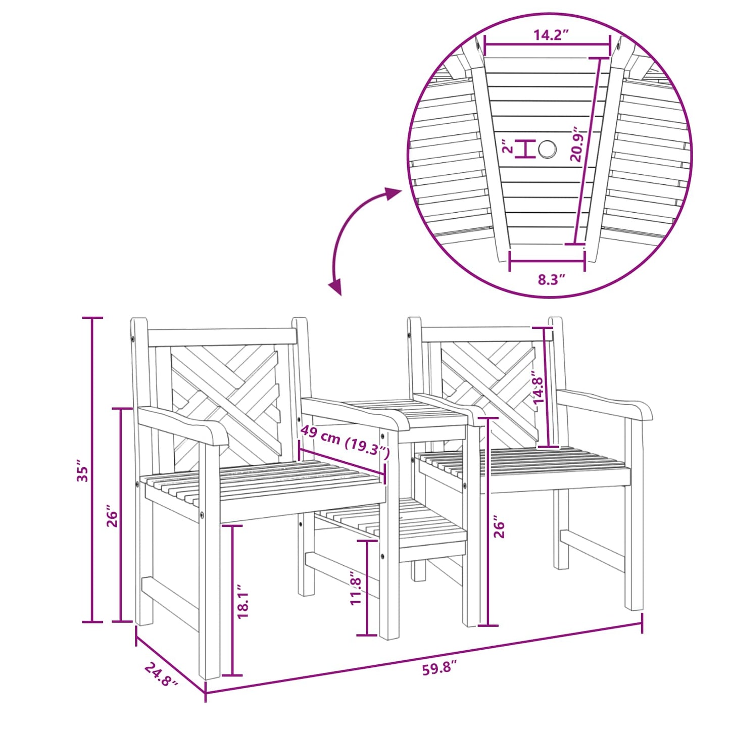 Garden Outdoor Chairs 152 x 63 x 89 cm Solid Teak Wood