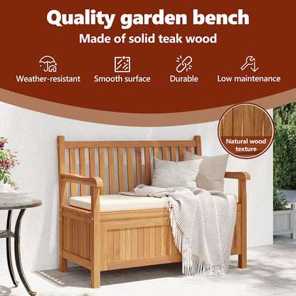 Garden Bench with Storage 114 x 60 x 90 cm Solid Teak Wood