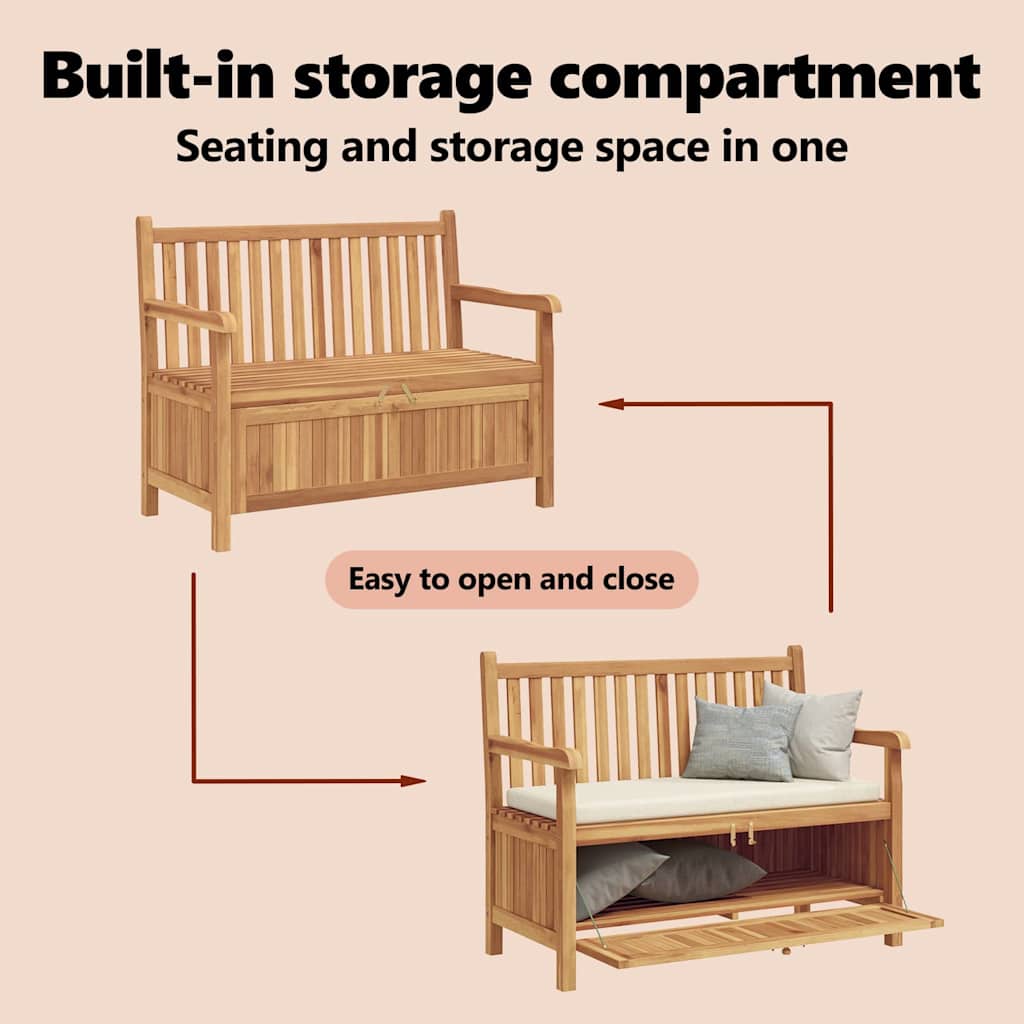 Garden Bench with Storage 114 x 60 x 90 cm Solid Teak Wood
