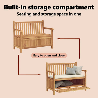 Garden Bench with Storage 114 x 60 x 90 cm Solid Teak Wood