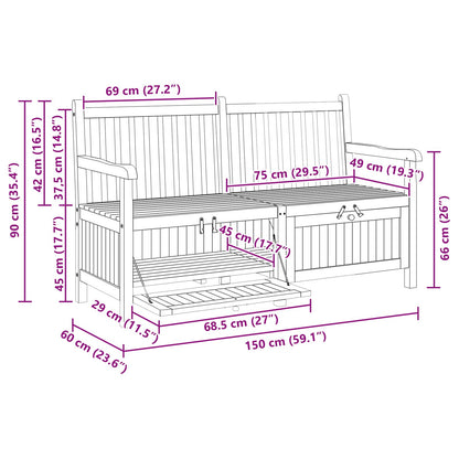 Garden Bench with Storage 150 x 60 x 90 cm Solid Teak Wood