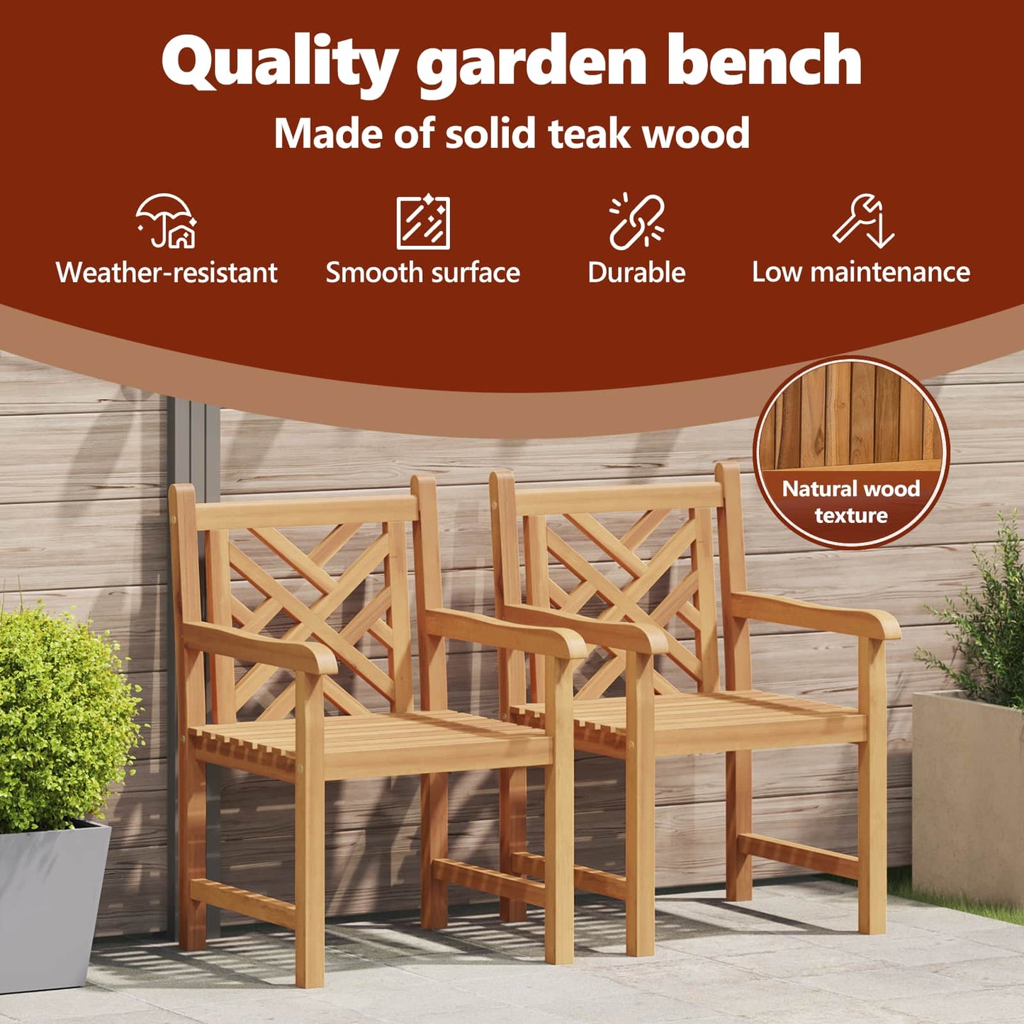 Garden Chair 2 pcs 60 x 58 x 90 cm Solid Teak Wood