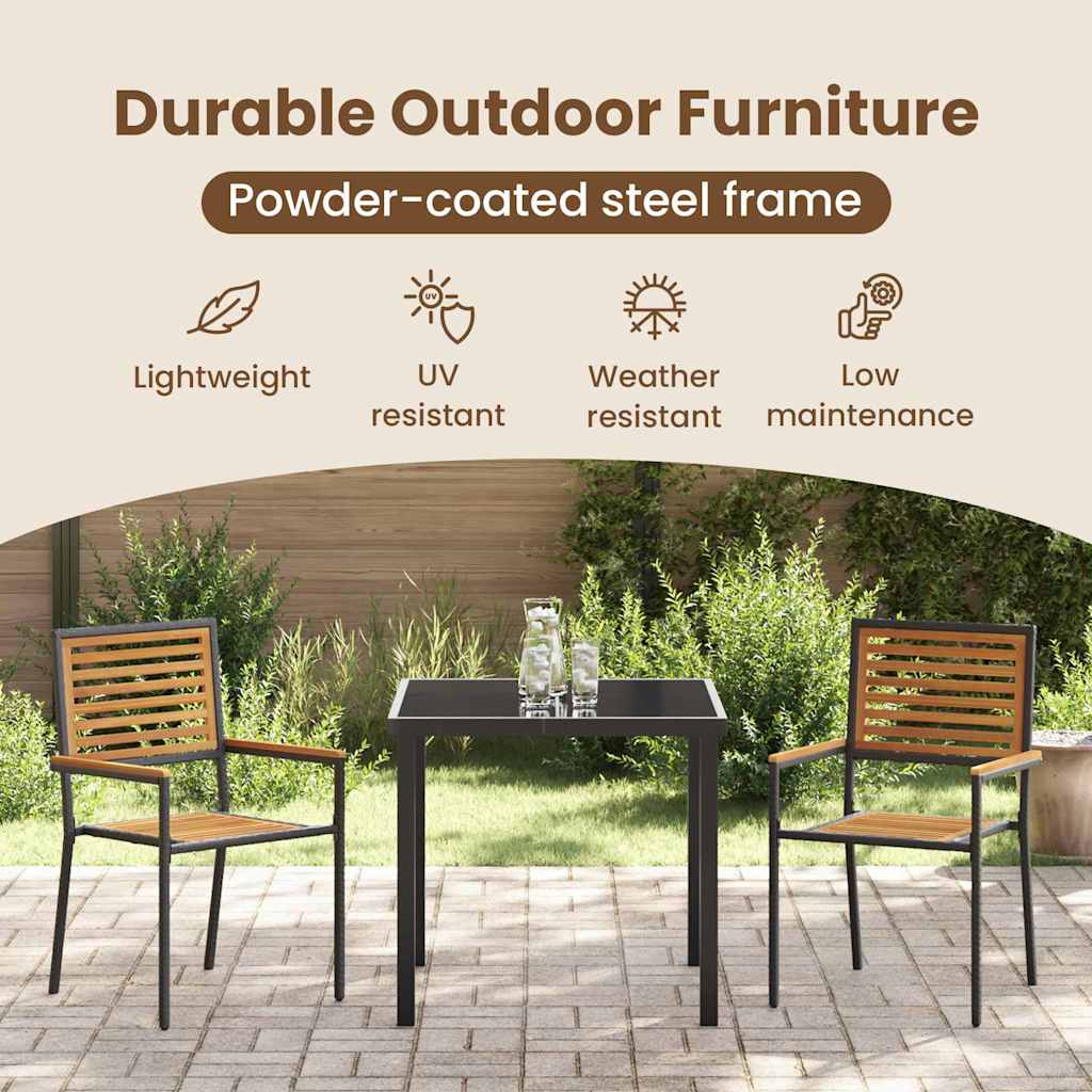 Garden Stacking Chairs 2 pcs Brown and Black 54 x 56 x 90 cm