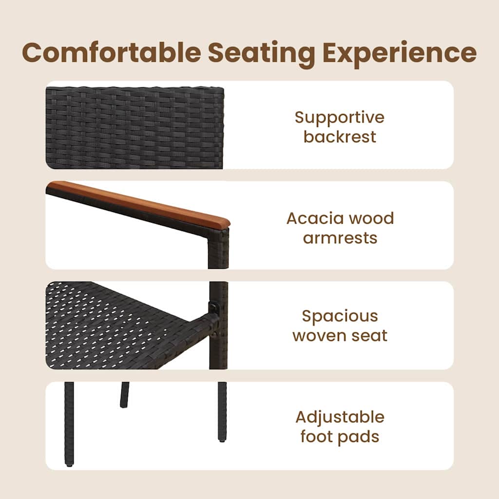 Garden Stacking Chairs 2 pcs Black and Brown 54 x 56 x 90 cm