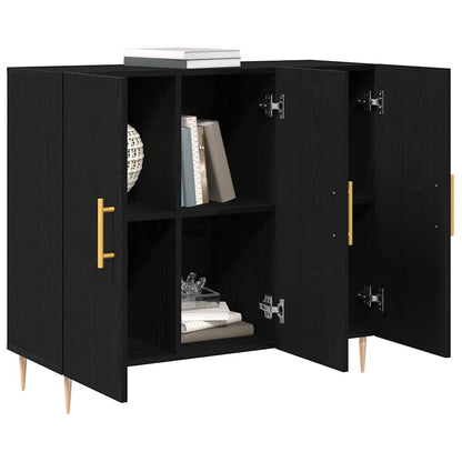 Sideboard Black Oak 90 x 34 x 80 cm Engineered Wood