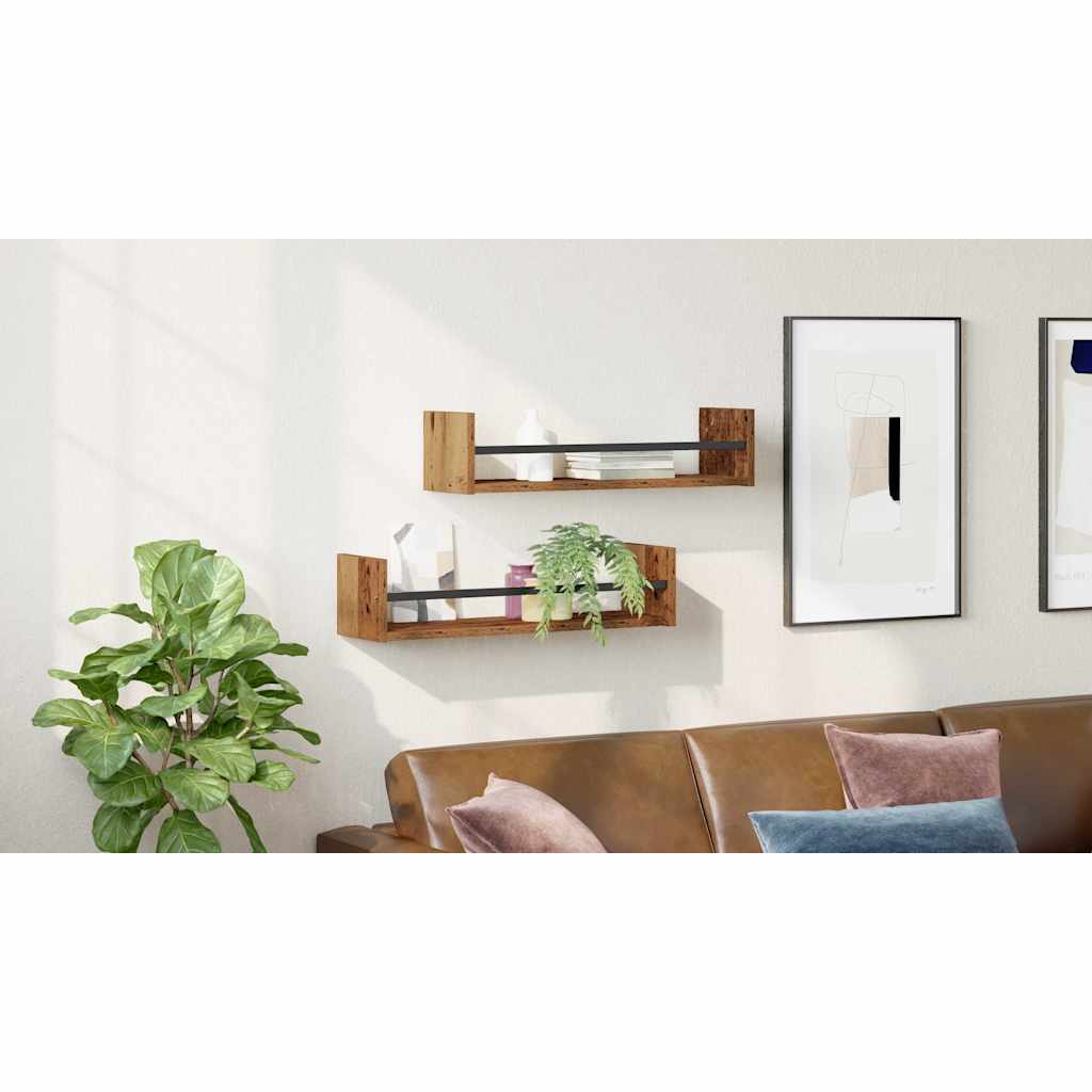 Wall Shelf Wall-mounted 2 pcs Old Wood 60 x 16 x 14 cm