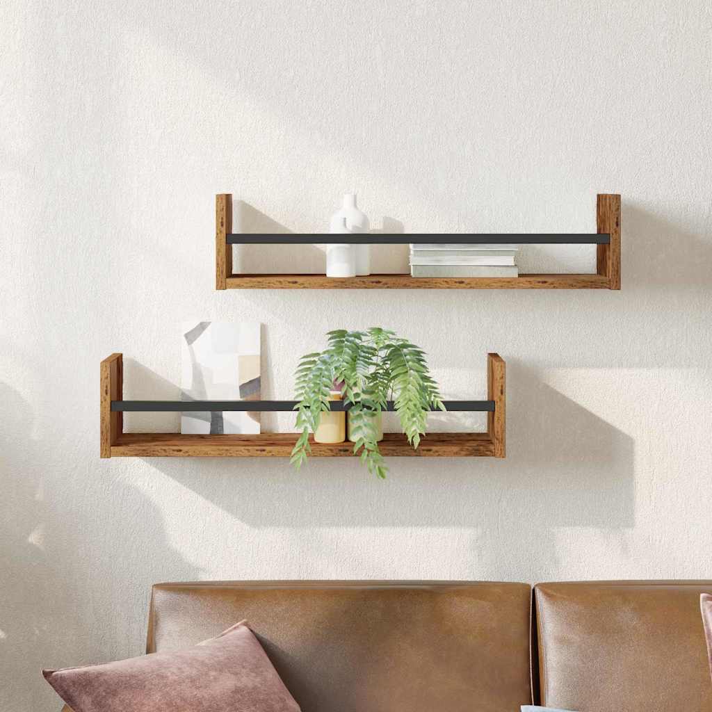 Wall Shelf Wall-mounted 2 pcs Old Wood 60 x 16 x 14 cm