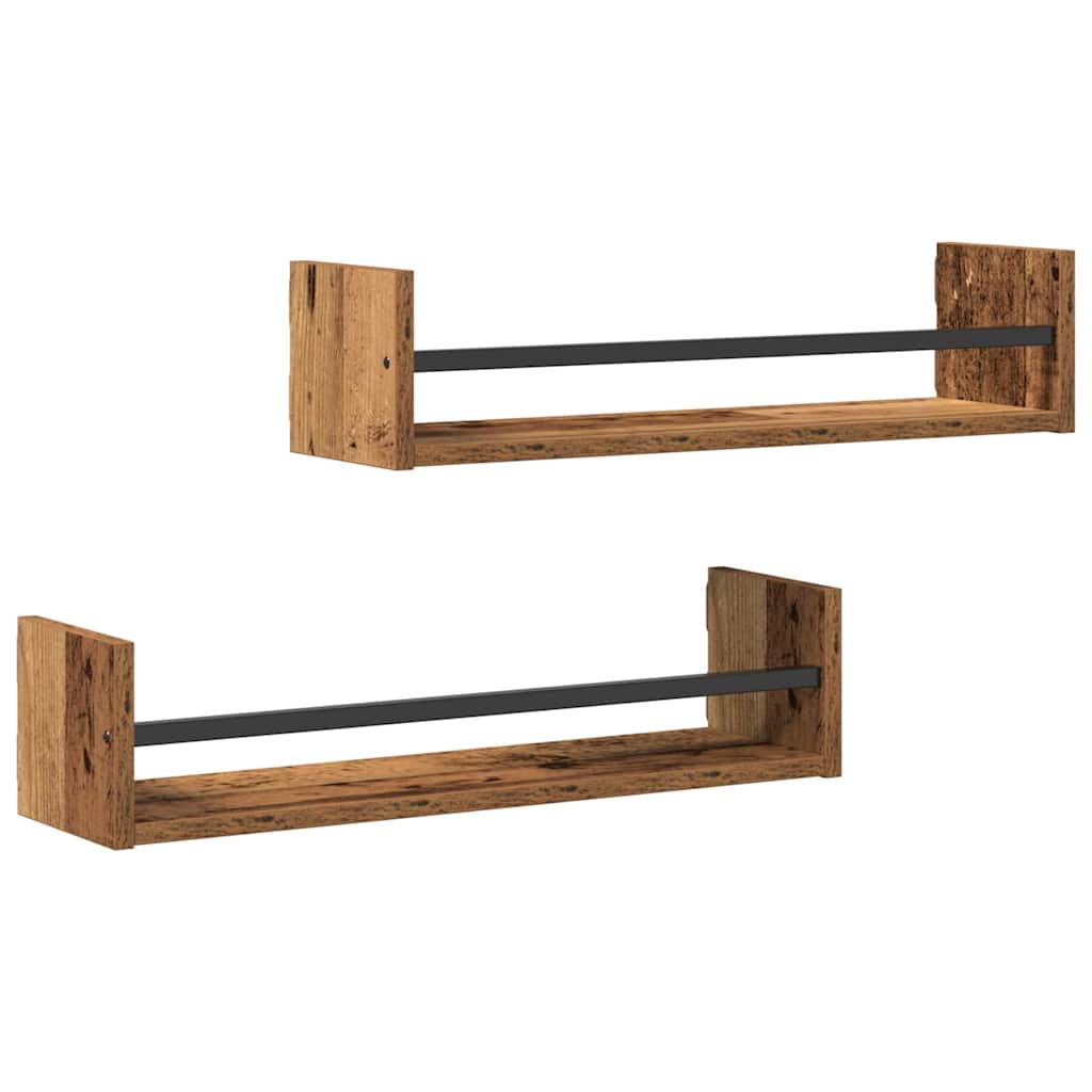 Wall Shelf Wall-mounted 2 pcs Old Wood 60 x 16 x 14 cm