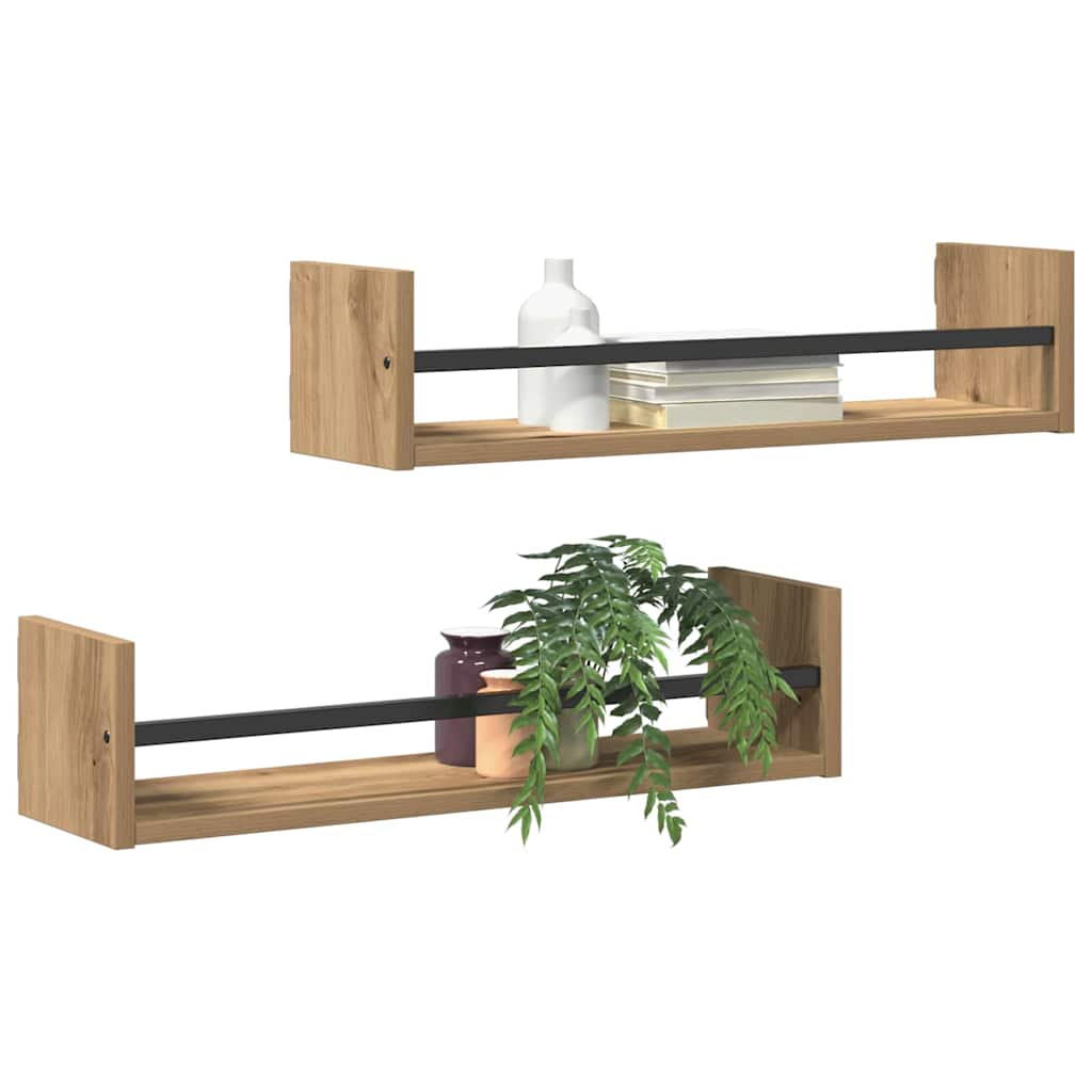Wall Shelf Wall-mounted 2 pcs Artisan Oak 60 x 16 x 14 cm