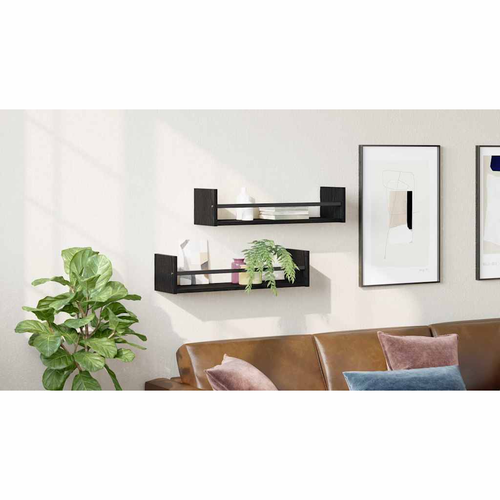 Wall Shelf Wall-mounted 2 pcs Black Oak 60 x 16 x 14 cm