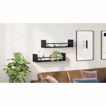 Wall Shelf Wall-mounted 2 pcs Black Oak 60 x 16 x 14 cm