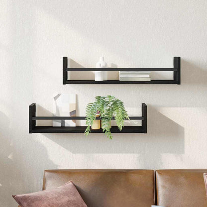 Wall Shelf Wall-mounted 2 pcs Black Oak 60 x 16 x 14 cm