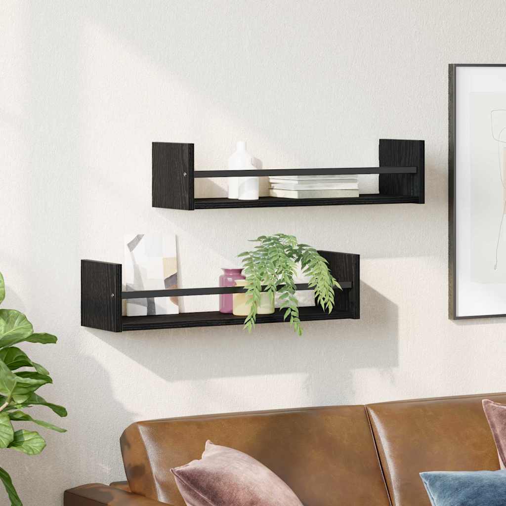 Wall Shelf Wall-mounted 2 pcs Black Oak 60 x 16 x 14 cm