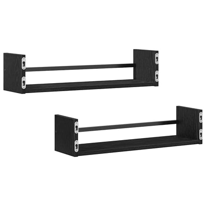 Wall Shelf Wall-mounted 2 pcs Black Oak 60 x 16 x 14 cm