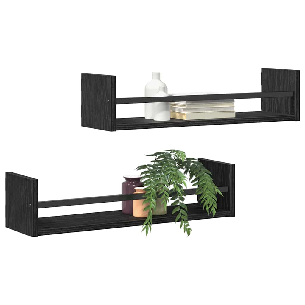 Wall Shelf Wall-mounted 2 pcs Black Oak 60 x 16 x 14 cm