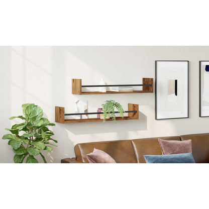 Wall Shelf Wall-mounted 2 pcs Old Wood 80 x 16 x 14 cm