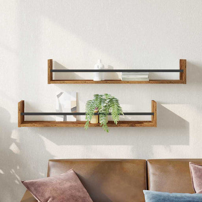 Wall Shelf Wall-mounted 2 pcs Old Wood 80 x 16 x 14 cm