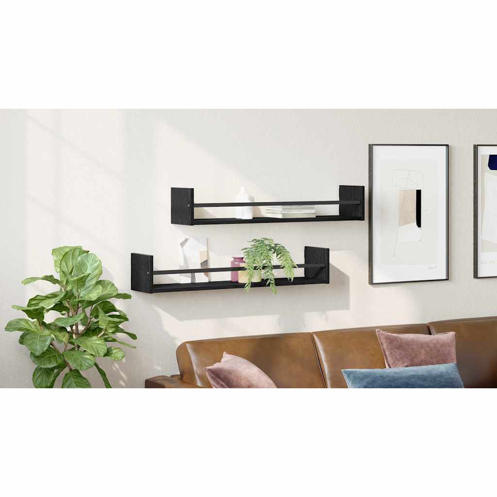 Wall Shelf Wall-mounted 2 pcs Black Oak 80 x 16 x 14 cm