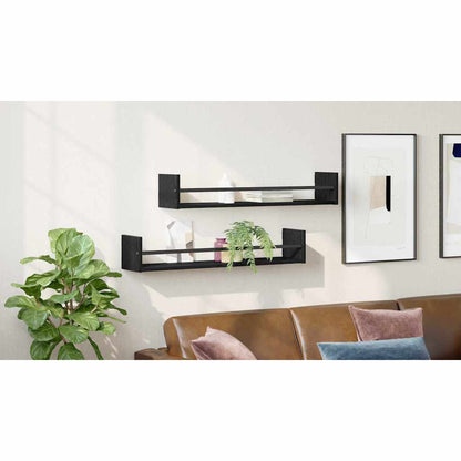 Wall Shelf Wall-mounted 2 pcs Black Oak 80 x 16 x 14 cm