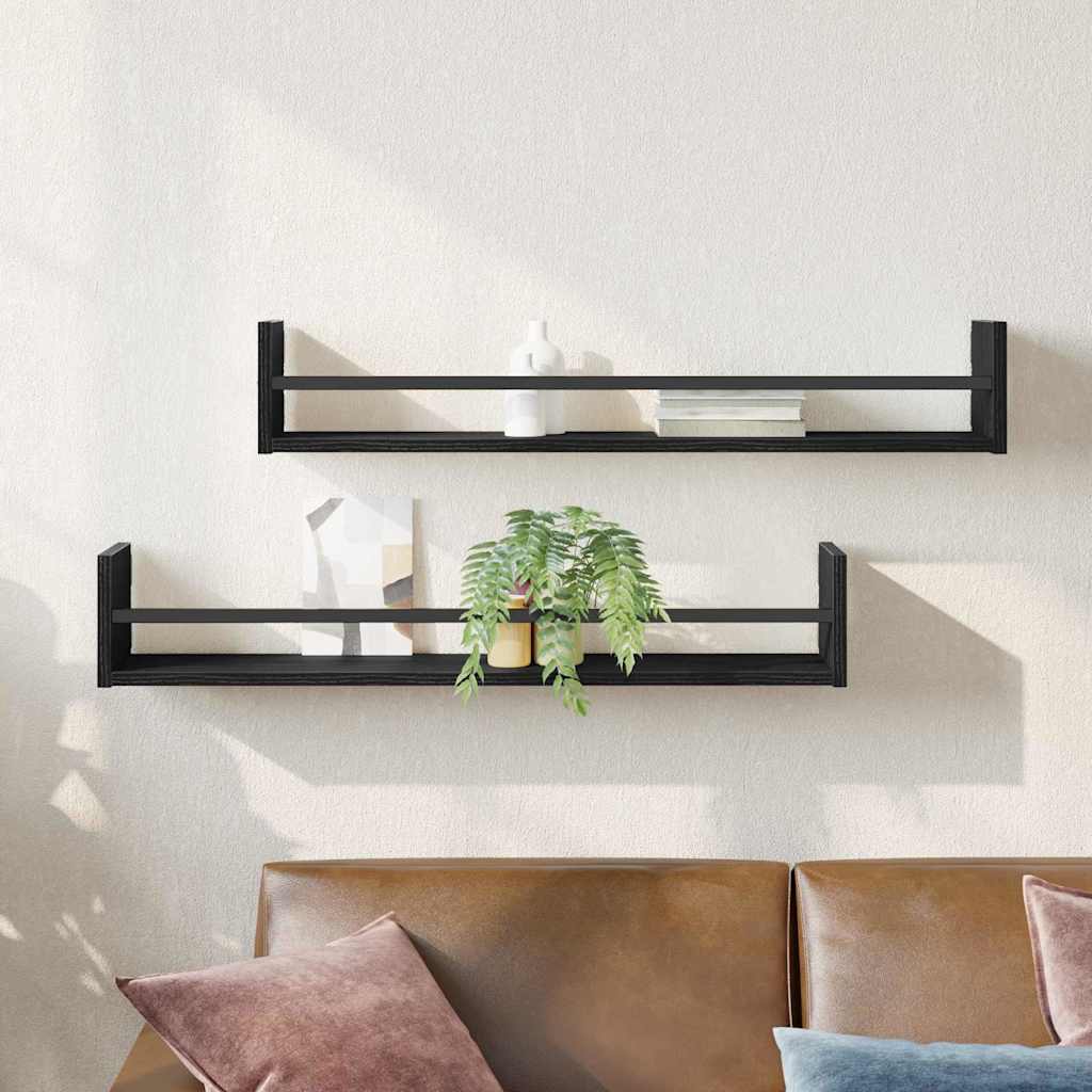 Wall Shelf Wall-mounted 2 pcs Black Oak 80 x 16 x 14 cm