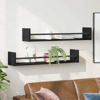Wall Shelf Wall-mounted 2 pcs Black Oak 80 x 16 x 14 cm
