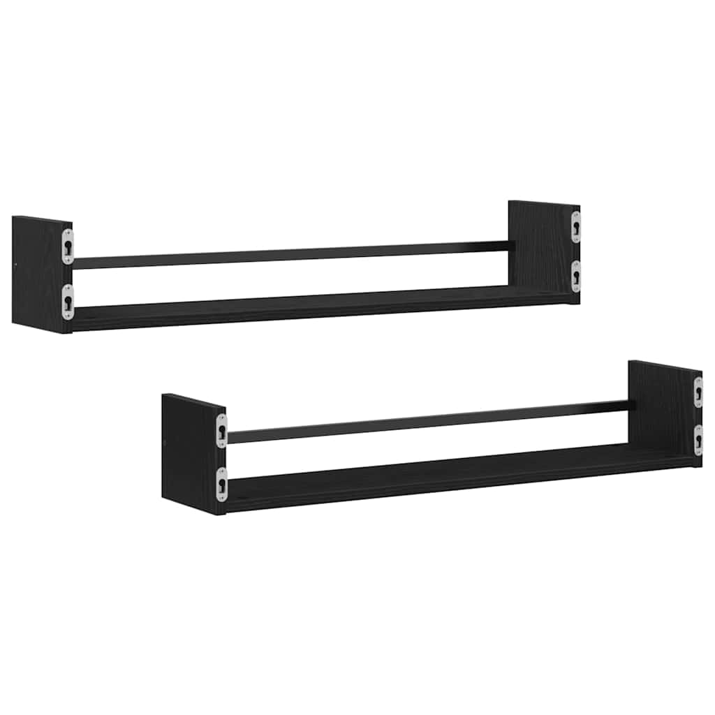 Wall Shelf Wall-mounted 2 pcs Black Oak 80 x 16 x 14 cm